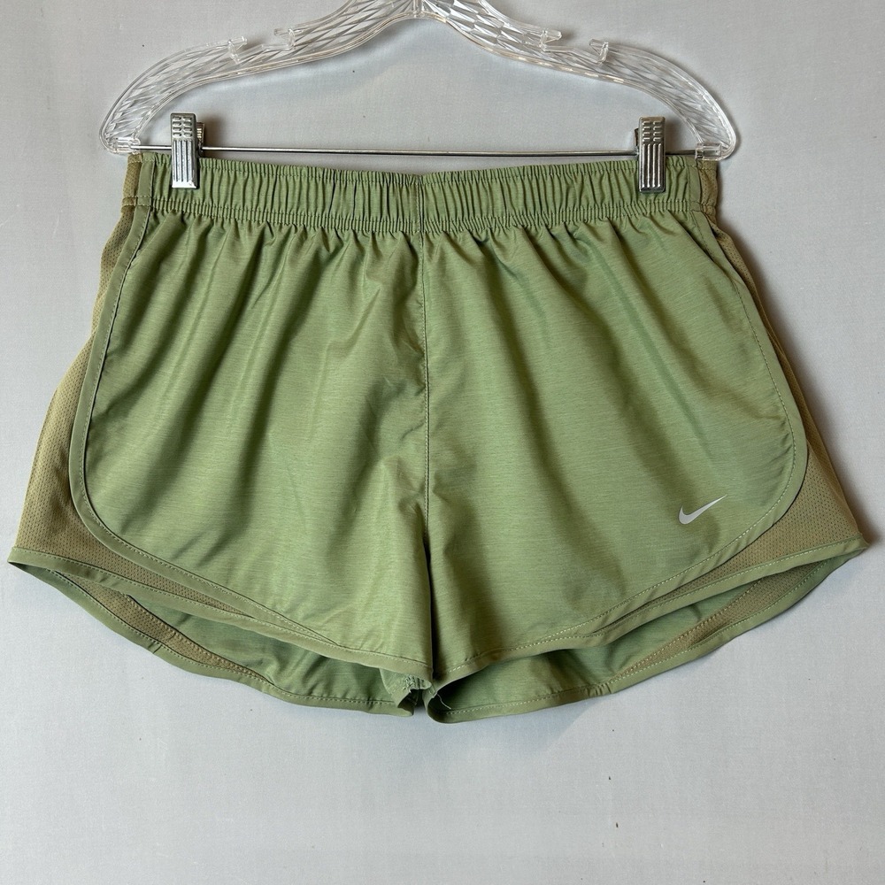 Nike Dri Fit Shorts Womens Large Green Color Block Tempo Brief Lined Active Wear